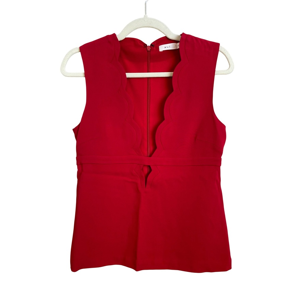 ALC Red Scalloped Deep V-Neck Sleeveless Cutout Top S50142HC Size 4